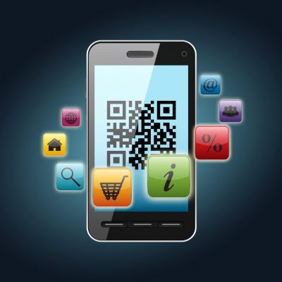 qr code on smartphone screen over dark background